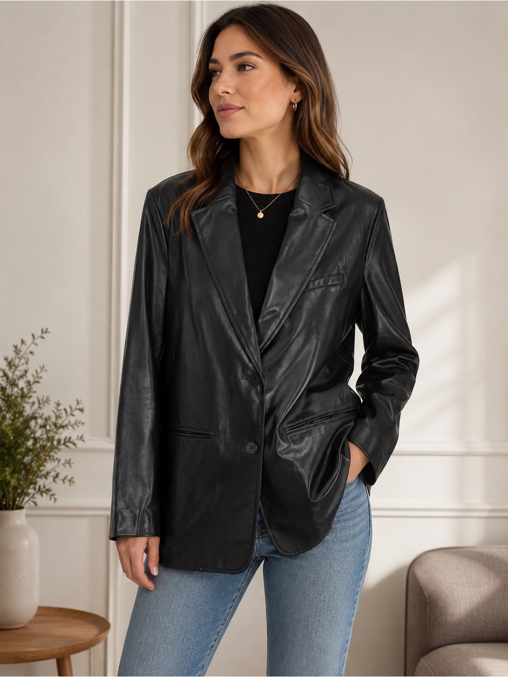 GAP Black Faux Leather Women's Blazer Jacket